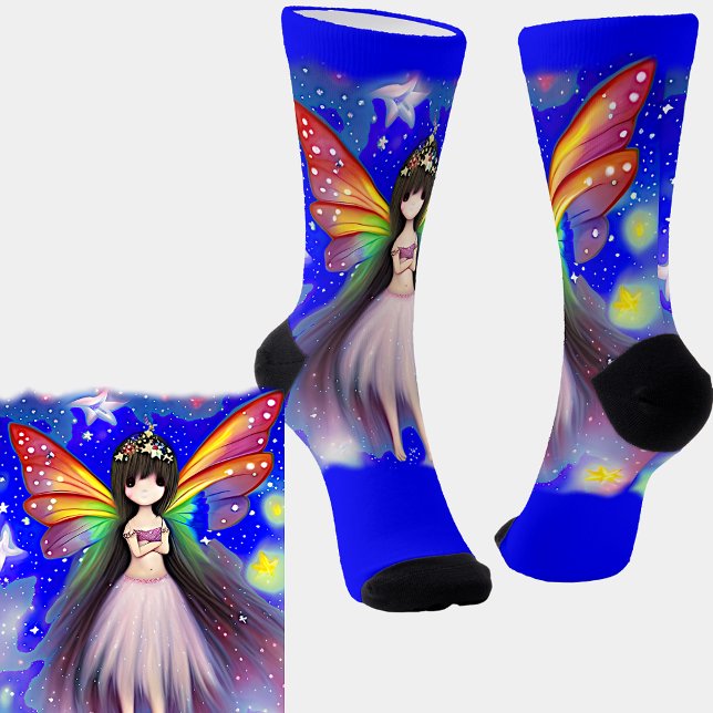 Calcetines Bonito Fantasía de hadas con alas rosadas en azul (Subido por el creador)