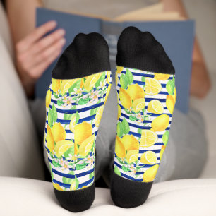 Calcetines Bonito Lemones de color en franjas azules verano