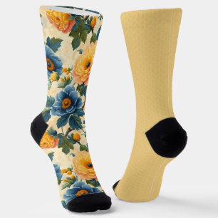 Calcetines Bonito Patrones amarillos azules no coincidentes