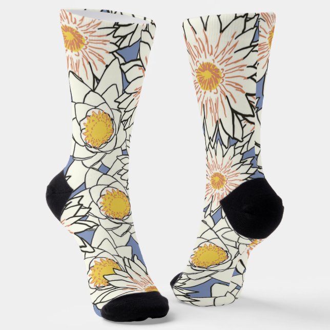 Calcetines Bonito retro floral l Fondo azul (Angular)