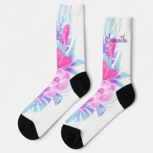 Calcetines Bonito Rosa Azul Púrpura Floral Tropical