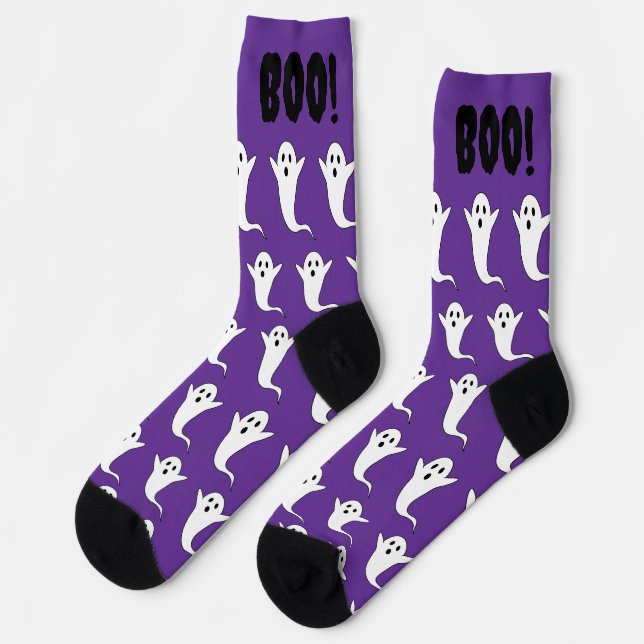 Calcetines ¡Boo de Halloween! Fantasma morado negro zócalos b (Izquierda)