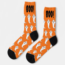 ¡Boo de Halloween! Naranja fantasma zócalos blanco