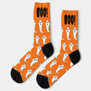 Calcetines ¡Boo de Halloween! Naranja fantasma zócalos blanco