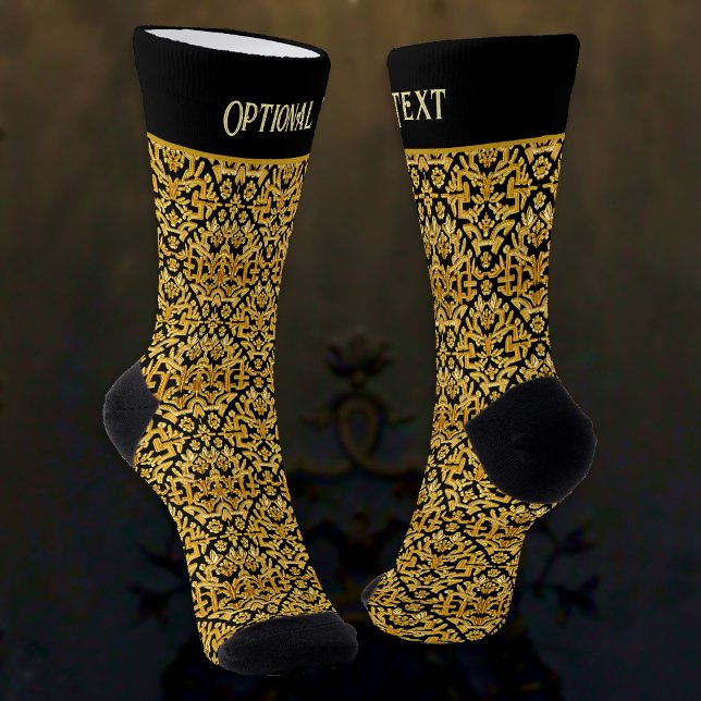 Calcetines Bordado de oro en negro - propio texto - elegante  (Subido por el creador)