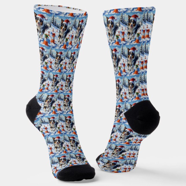 Calcetines Border Collie Perro Navidad Nieve Agilidad Diversi (Angular)