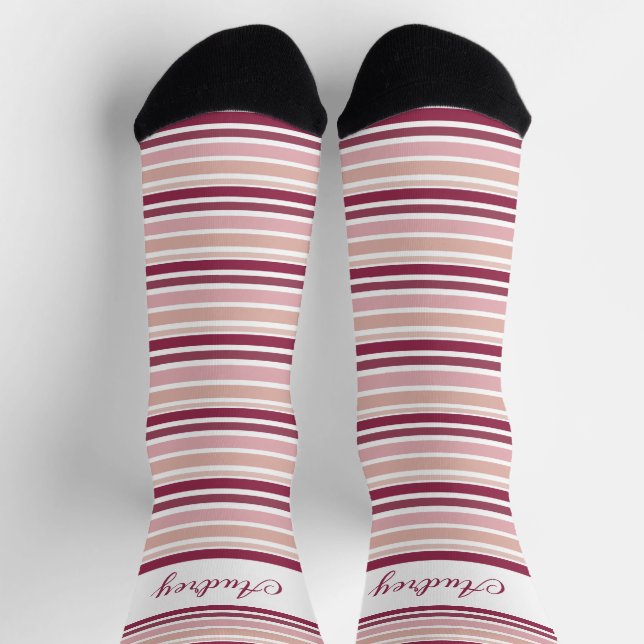 Calcetines Borgoña rosa y franja blanca (Arriba)