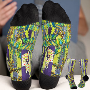 Calcetines bosque azul acuarela divertido caprichoso 