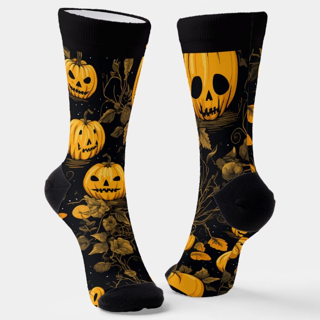 Calcetines Bosque embrujado con Jack-o'-lantern de Halloween (Angular)
