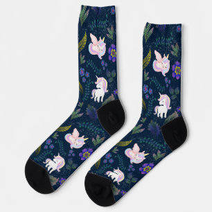 Calcetines Bosque Nocturno Mágico de Unicornios Patrón Contin