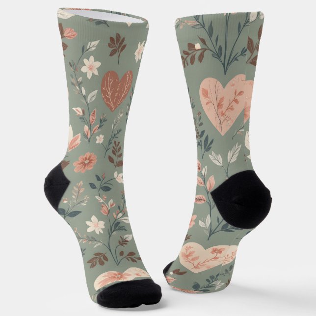 Calcetines Botanical Hearts Romantic Floral Seamless Pattern  (Angular)