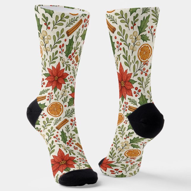Calcetines Botanical Mistletoe Classic Floral Art Pattern (Angular)
