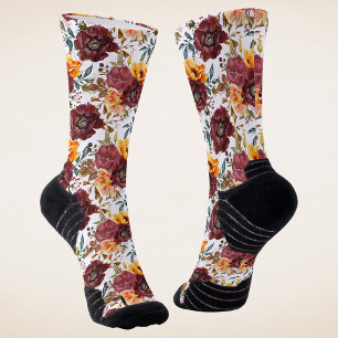 Calcetines Botánicas de boda otoñal naranja borgoña