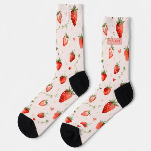 Calcetines Botánico Corazones Rosados Dulces Bayas Personaliz