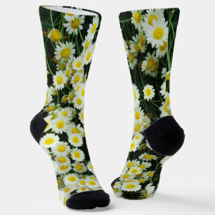 Calcetines Botones de flores de margarita amarillo,