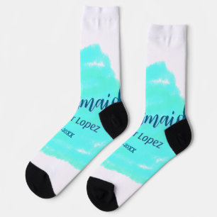Calcetines Bridesmaid color de agua verde azul añadir nombre