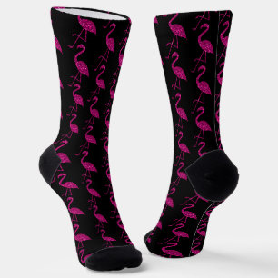 Calcetines Brillante flamenco rosa patrón de purpurina negro