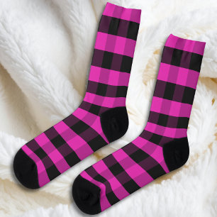 Calcetines Brillante rosa festivo búfalo a cuadros patrón de