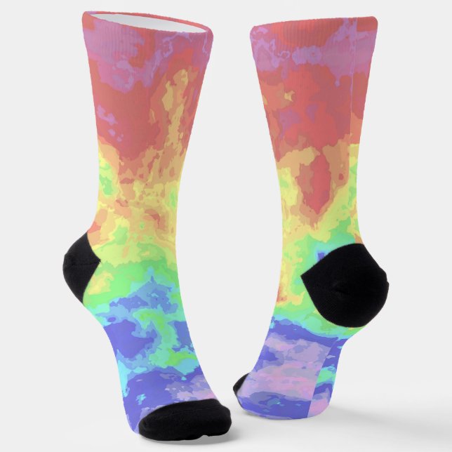 Calcetines Brillante Trippy Retro Groovy Boho Hippie Rainbow (Angular)