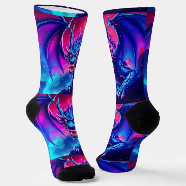 Calcetines Brillantes RANDOPIX Dragón Azul Rojo 00 (Angular)