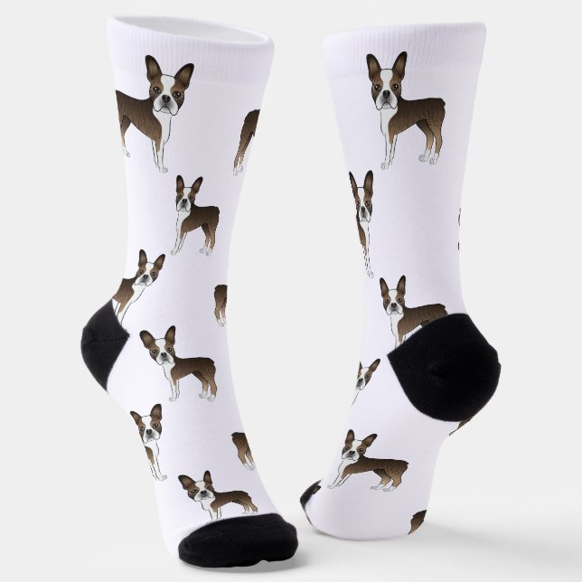 Calcetines Brindle Boston Terrier Cartoon Dog Pattern (Angular)