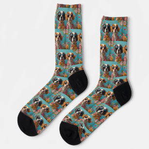 Calcetines Brittany Spaniel con rosas del corazón Día de San 