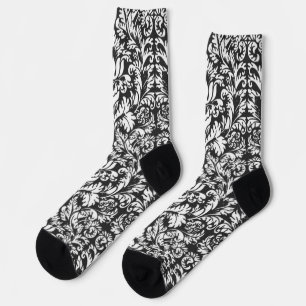 Calcetines Brocado de encaje damasco vintage en blanco y negr