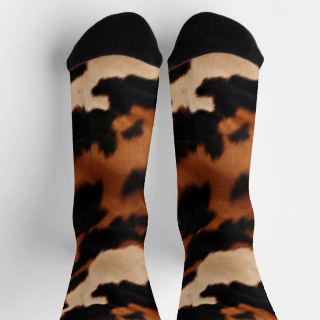 Calcetines Brown Black Cream Faux Cow Print (Arriba)
