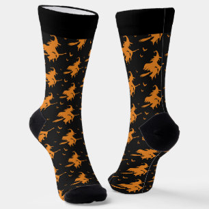 Calcetines Bruja de Halloween linda en escoba con nombre