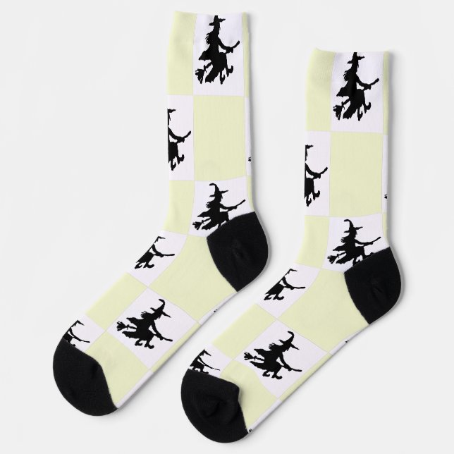 Calcetines Brujas Negras Cuadros Amarillos y Blancos (Izquierda)