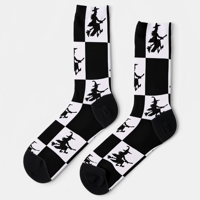 Calcetines Brujas Negras Cuadros Negros y Blancos (Izquierda)