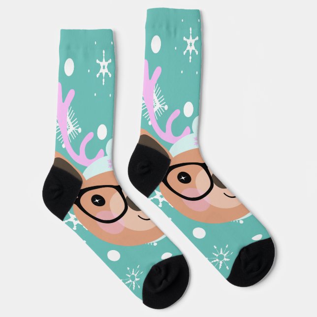 Calcetines Bufanda Gorra Gafas Fiesta de Navidad Reno Lindo (Derecha)