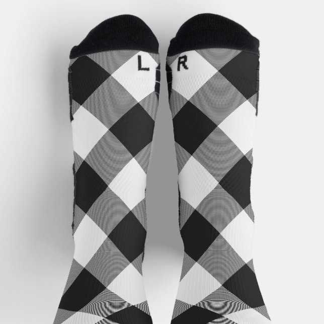 Calcetines Buffalo Check White and Black Squares Plaid (Arriba)