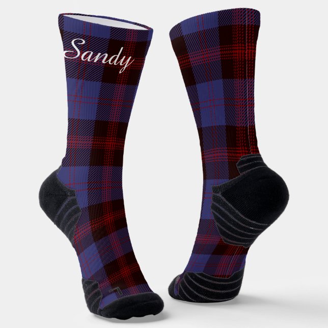 Calcetines Buffalo plaid navy blue red monogram name (Angular)