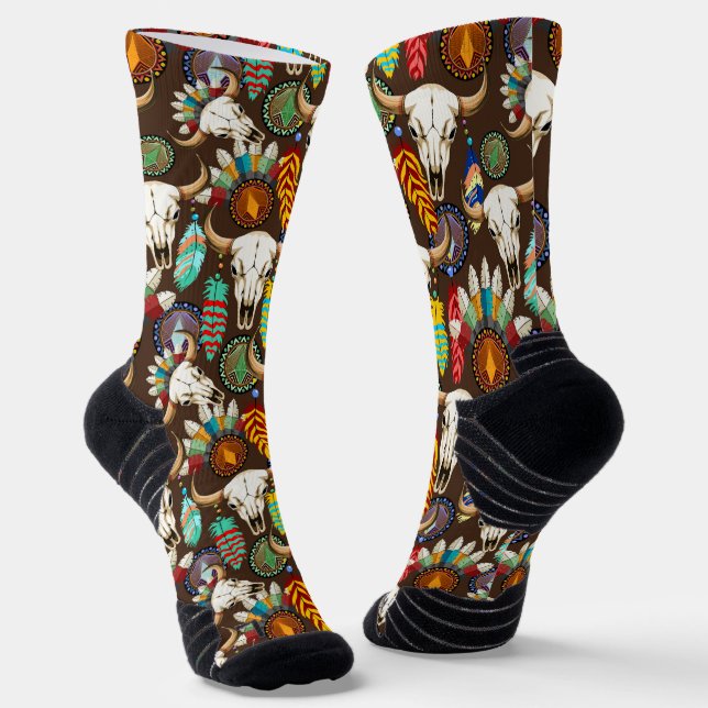 Calcetines Buffalo Skull Native American Emblem (Angular)