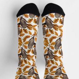 Calcetines Búhos de otoño sobre algodón blanco