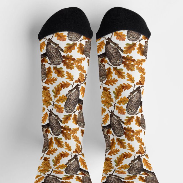 Calcetines Búhos de otoño sobre algodón blanco (Arriba)