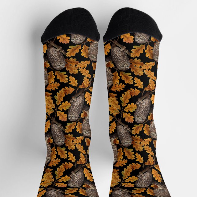 Calcetines Búhos de otoño sobre negro (Arriba)
