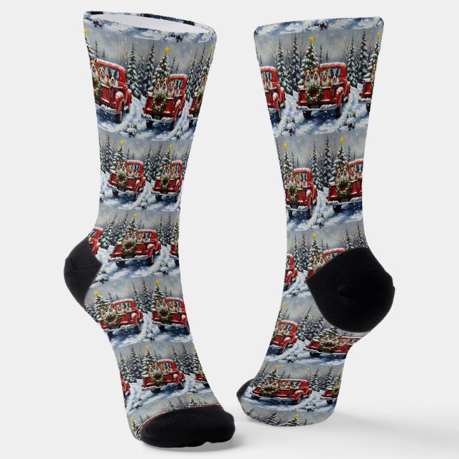 Calcetines Bull Terrier Christmas Red Truck Holiday (Angular)