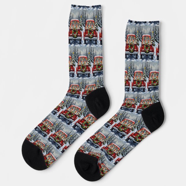 Calcetines Bulldog Christmas Red Truck Holiday (Izquierda)