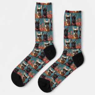 Calcetines Bulldog Francés con Corazones Rosas Día de San Val