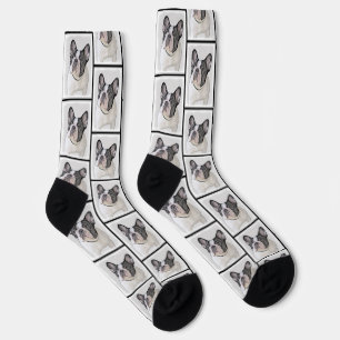 Calcetines Bulldog francés pinta pintura de perro negro blanc