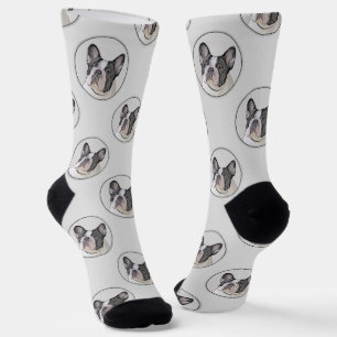 Calcetines Bulldog francés pinta pintura de perro negro blanc