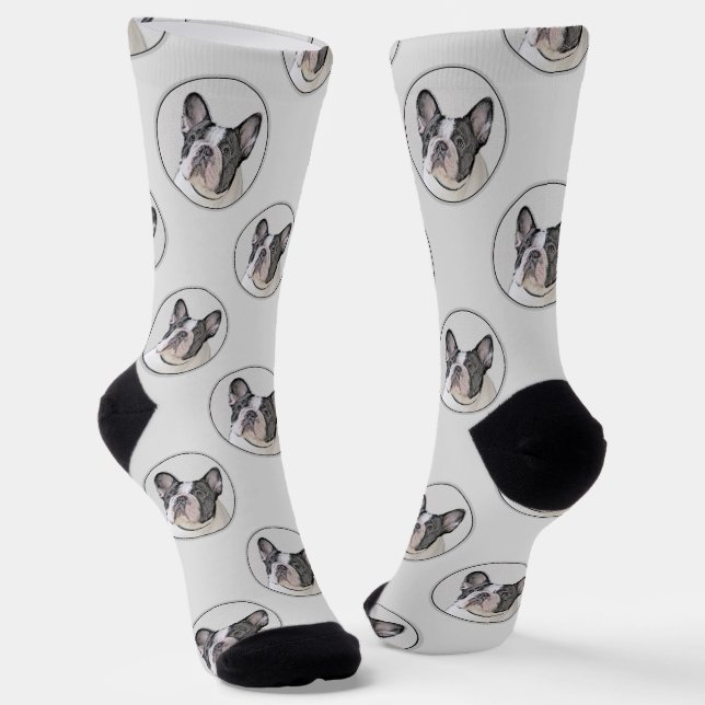 Calcetines Bulldog francés pinta pintura de perro negro blanc (Angular)