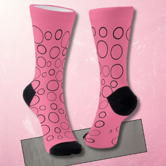 Calcetines Burbujas y anillos, círculos negros sobre rosa