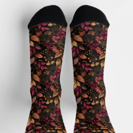 Calcetines Burgundy Oro Negro Botánicos Florales Acuarela
