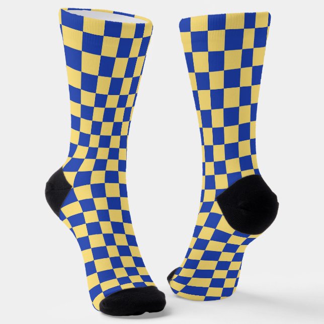 Calcetines Butter yellow and blue checkered board pattern (Angular)