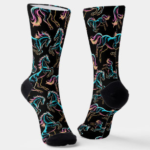 Calcetines Caballo Luz de Neón Efecto Glitch Estilo Retro