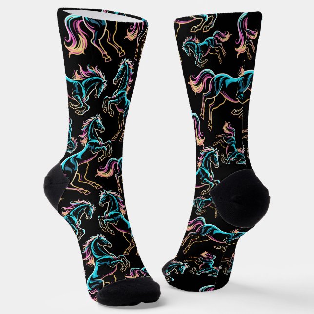 Calcetines Caballo Luz de Neón Efecto Glitch Estilo Retro (Angular)
