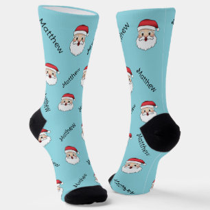 Calcetines Cabezas Felices de Santa Claus con Patrón de Nombr
